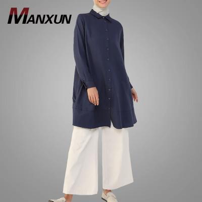 China Custom Logo Malaysia Tops Tunic Elegant Muslim Dress Hotsale Blouse Women Long Sleeve Clothing Simple Turkish Islamic Style Muslim Clothing for sale