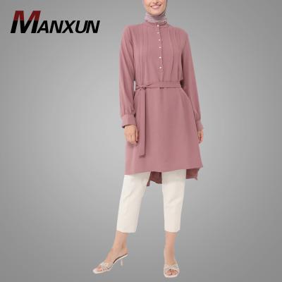 China Dubai Style Fashion Ladies Tops Modest Dubai Style Fashion Ladies Tops High Quality Long Sleeve Buttons Stand Collar Abaya Muslim Tunic Blouse Wholesale for sale