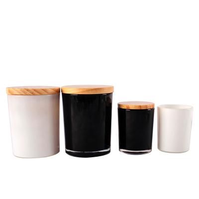 China Hot Selling Simple Style Matte White Tea Light Candle Pot with Wooden Lid Glass Candle Holder for sale