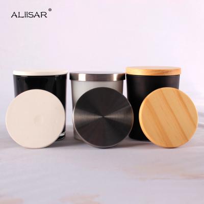 China Wedding Style Simple Decoration Black White Glass Candle Jars With Lid for sale