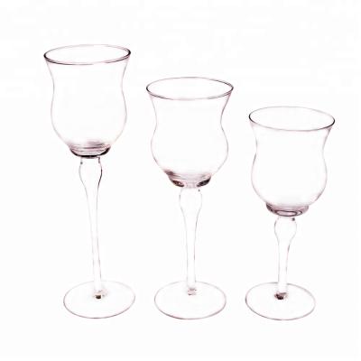 China Home Decoration Best Selling Products Long Stem Glass Candlestick Holders For Weeding Party for sale