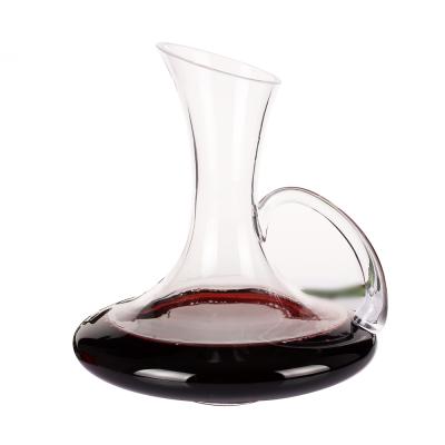 China 100% Hand Stocked Crystal Glass Wine Carafe Round Lead Free Blown Glass Decanter With Handle for sale