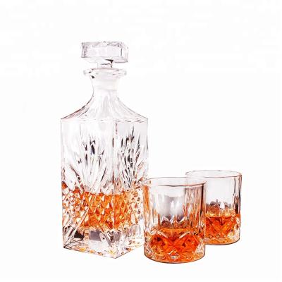 China Old Fashioned Amazon Success 2021 Viable Whiskey Bottle Glass Decanter Set With Crystal Glasses for sale