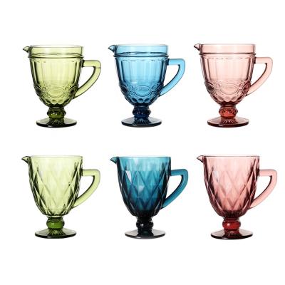 China Eco - Friendly Embossed Cold Water Bottle Cup Set Creative Colorful Glass Home Juice Jar for sale