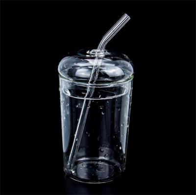 China Custom Wholesale Viable Cheap Single Wall Coffee Clear Juice Factory Logo Mug Glass Cup With Lid Glass Straw for sale