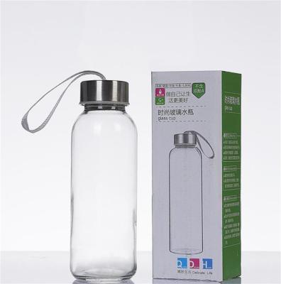 China Custom Logo Factory Wholesale 280ml 360ml 420ml 550ml Viable Clear High Borosilicate Glass Sport Recycled Tea Drinking Water Bottle for sale