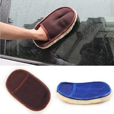 China Auto Care Home Car Wash Glove Wool Microfiber Double Sided Car Cleaning Glove For Motorcycle for sale