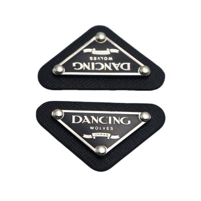 China Washable Eco-friendly Private Garment Metal Opens Brand Leather Logo Custom PU Leather Label Patches for sale