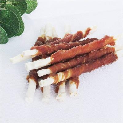 China Dogs Rawhide Dog Chews Treats Chicken Wrapped Rawhide Twist Teeth Forming Treats For All Dog for sale