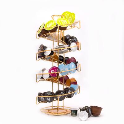 China Stocked Gold Iron Metal Rotating Dolce Enthusiasm K-Cup Catiffity Nespresso Coffee Capsules Rack For Rack Display Storage for sale