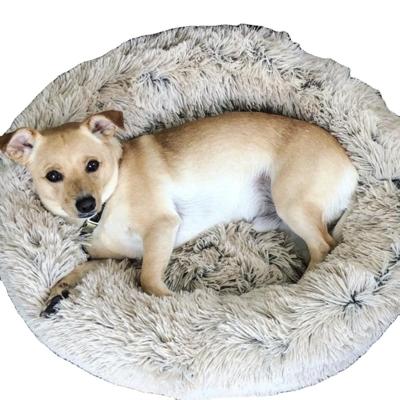 China Breathable Factory Direct Sale Cat Warm Outdoor Calming Donut Plush Pet Washable Faux Fur White Fluffy Comfort BedDog for sale