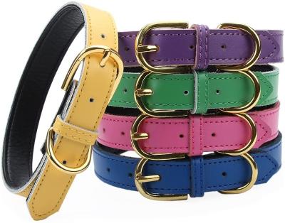 China Large Metal Buckle Luxury Italian Pet Dog Genuine Leather Leash And Collar Premium Material Wholesale Bulk Wide DETACHED Real Gold for sale