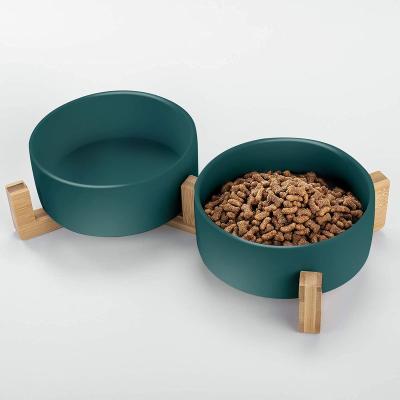 China Manufacturer Viable Wholesale Multi Colors Wooden Frame Pet Cat Dog Bowl Ceramic for sale