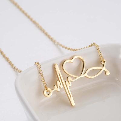 China TRENDY Women Stainless Steel ECG Necklace Fashion Love Heartbeat Simple Clavicle Chain Necklace for sale