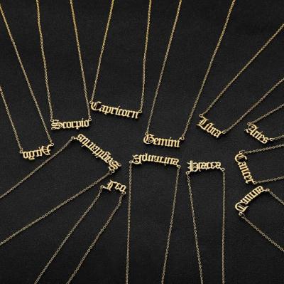 China 2021 FASHIONABLE new simple stainless steel twelve letter constellations necklace girls clavicle English chain necklace for sale