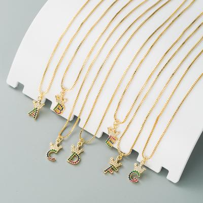 China FASHIONABLE High Quality Customized CZ Crystal 26 Alphabet A-Z Letter Personalized English Initial Gold Plated Necklace Jewelry for sale