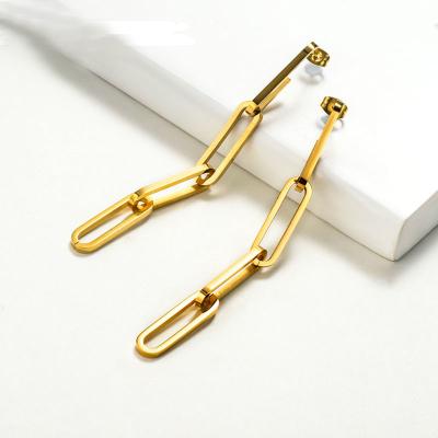 China TRENDY Simple Earrings Real Stainless Steel 18K Gold Metal Clavicle Chain Stud Earrings Jewelry for sale