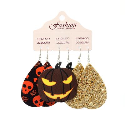 China TRENDY PU Leather Earrings Set Funny Halloween Earrings Pumpkin Alien Gifts Water Drop Earrings for sale