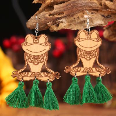 China Halloween TRENDY Wooden Earrings Drops Jewelry Frog Yoga Meditation Fun Tassel Jewerly Wood Zinc Alloy Fashionable Peace Wooden Earrings for sale