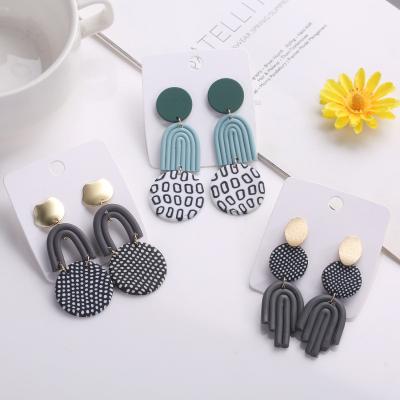 China TRENDY Hot Selling Soft Pottery Earrings Geometric Long Dangle Earrings Spotted Pattern Drop Earrings for sale