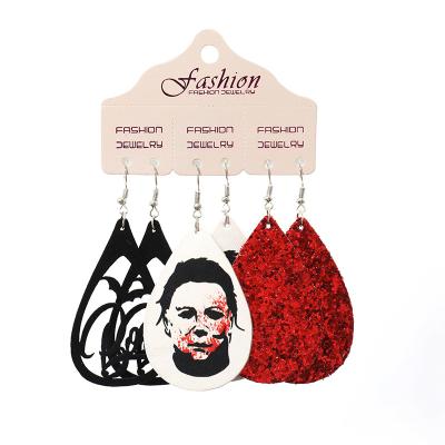 China TRENDY PU Leather Earrings Set Halloween Earrings Gift Water Drop Scary Skull Pumpkin Funny Earrings Women for sale