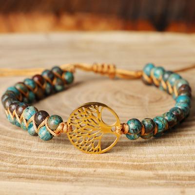 China Cute Handmade Tree Of Life Yoga Trendy Crimson Stone Jewelry Adjustable Bead Bracelet For Women Men for sale