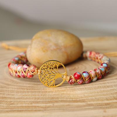 China Cute Handmade Tree Of Life Yoga Imperial Jewelry Adjustable Bead Jasper Bracelet For Women Men for sale