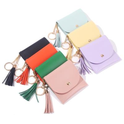 China New Fashion Daily Lifestyle Women Tassel Wristband Keychain Card Bag Leather Key Chain Bag for sale