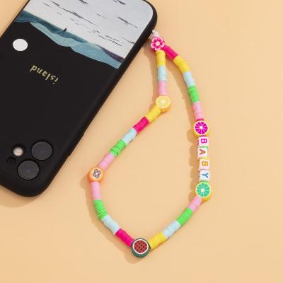 China Handmade Daily Life Letter Baby Beads Colorful Cute Beaded Rainbow Phone Strap Phone Chain Daily Life 12 Pairs 1pair/opp Bag Jewerly for sale