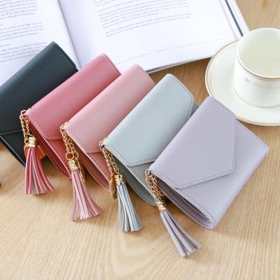 China Cute Zipper Tassel Pendant 1pair/opp Women Student Bag Gift Shorts Trendy Small PU Wallet Coin Purse Women Ladies Waterproof Card Bag for sale