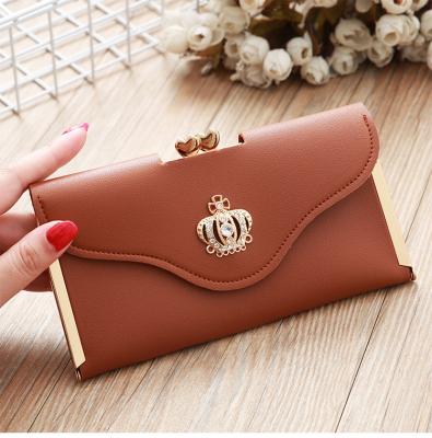 China Waterproof 2021 New Women's Long Fashion Crown Flip Buckle Purse Buckle Wallet Card Bag Dinner Bag for sale