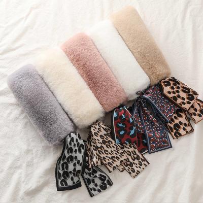 China Wholesale Custom New Daily Life Leopard Rabbit Hair Scarf Women Winter Wool Ribbon Collar Scarf Warm Plush Scarf for sale