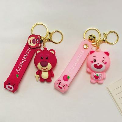 China 3d Cartoon Anime Cartoon Strawberry Bear Cute Silicone Rubber Bag PVC Pendant Key Chain for sale