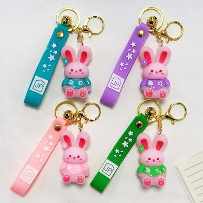 China Creative Anime Cartoon PVC Rabbit Keychain Rabbit Key Chain Silicone Pink PVC Pendant Gift Promotion Bag for sale