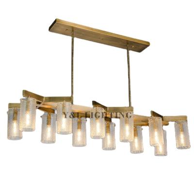 China Modern simple rectangular glass chandeliers brass living room, bedroom, kitchen, home decor luxury interior lighting. for sale