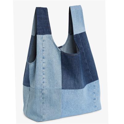 China 2023 New Design Women Handbag Customized Splicing Handled Luxury Denim Bag Colors for sale