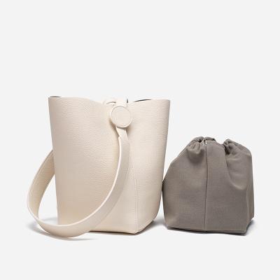 China PORTABLE Swap Minimalist Bucket Bags Women Shoulder Bags White 2023 PU Leather Tote Bag for sale