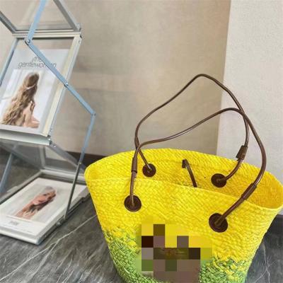 China Straw Bag Handmade Basket Bags 2023 Oversized Colors Woman Splicing Luxury Handbag Fashion Brand Design for sale