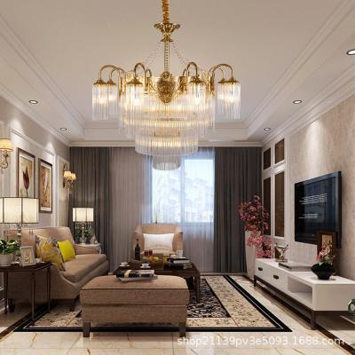 China Modern Vintage All Copper Chandelier European Style Living Room Bedroom Dining Room Crystal Light Villa Duplex Staircase Creative Lamp for sale