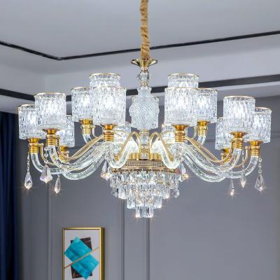 China Modern New European Style Living Room Luxurious High-end Home Villa Gold High Hanging Crystal Chandelier Luminous Arm Cup Style for sale