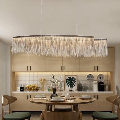 China Modern Nordic Tassel Lamp Luxury Creative Ding Room Lobby Lightings Villa Elongated Long Aluminum Golden Crystal Chandelier for sale