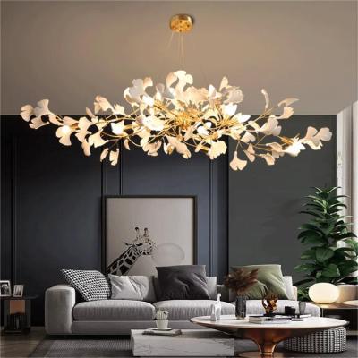 China Modern Customizable Modern Chandelier Design Copper Ceramic Ginkgo Pendant Lamp Luxury High Ceiling Villa Living Room Dining Room for sale