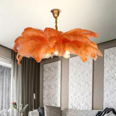 China Modern Ostrich Feather Living Room Pendant Light Design Copper Body Luxury Chandelier Bedroom Restaurant Decoration Ceiling Light for sale