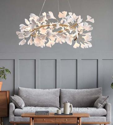 China Modern Luxury Ginkgo Leaf Living Room Chandelier Petal Design Staircase Copper Pendant Light Restaurant Leaf Decorative Light for sale