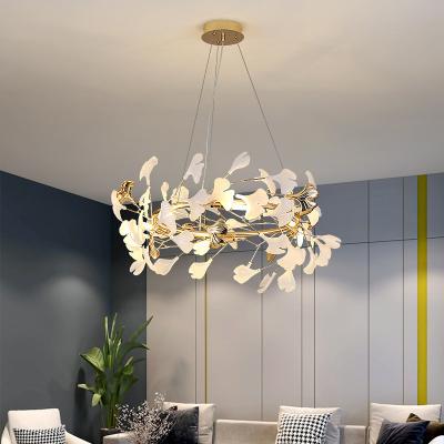 China Modern Nordic Ginkgo Leaf Living Room Chandelier Design Modern Luxury Ring Pendant Light Bedroom Villa Restaurant Ceramic Light for sale