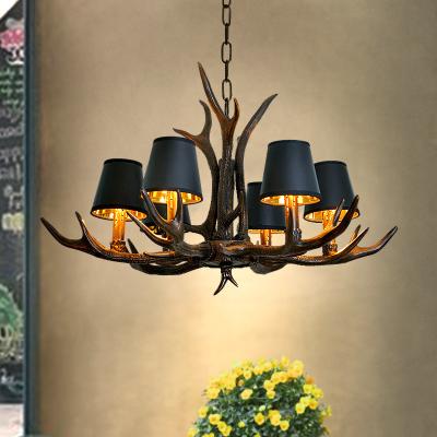 China Traditional American Style Black Deer Horn Chandelier Retro Decoration Luxury Resin Pendent Light Restaurant Living Room Villa Lamp for sale