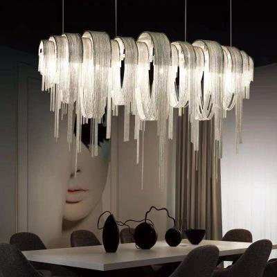 China Modern Luxury Long Silver Aluminum Chain Chandelier Modern Simple Tassel Pendant Light Decoration Design Hotel Bar Restaurant Art Lamp for sale