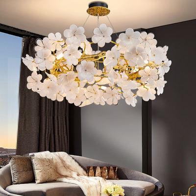 China Modern Luxury Flower Handmade Glass Chandeliers Design Aluminum Branch Decoration Pendent Lamp Villa Living Room Dining Room Lights for sale