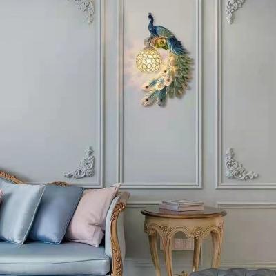 China Modern European style wall lamp living room bedroomTV background wall fitting new peacock resin lamp bedside bracket light for sale