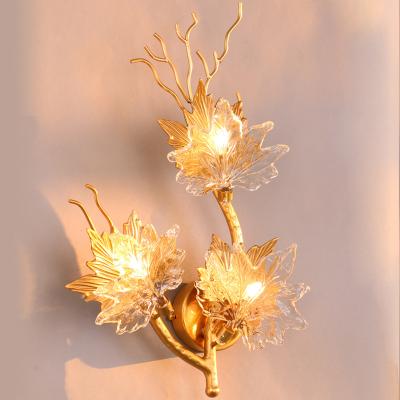 China Modern Light Luxury Living Room Wall Lamp Luxurious Glass Lamp Villa Creative Bedroom Bedside Corridor Maple Leaf Art Wall Lamp for sale